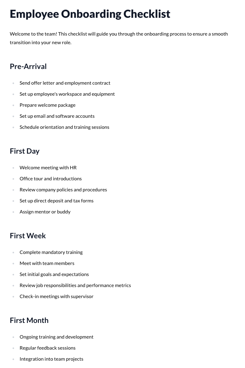 Employee Onboarding Checklist