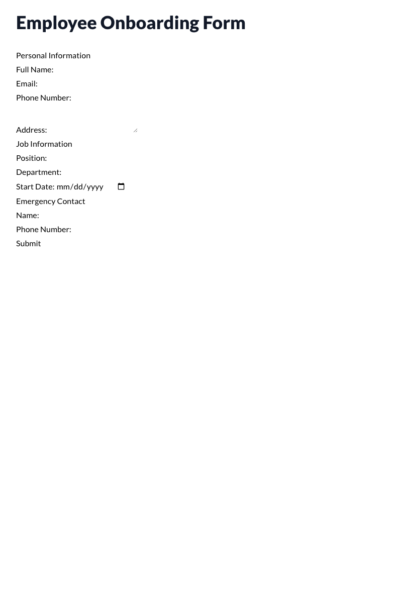 Employee Onboarding Form Template