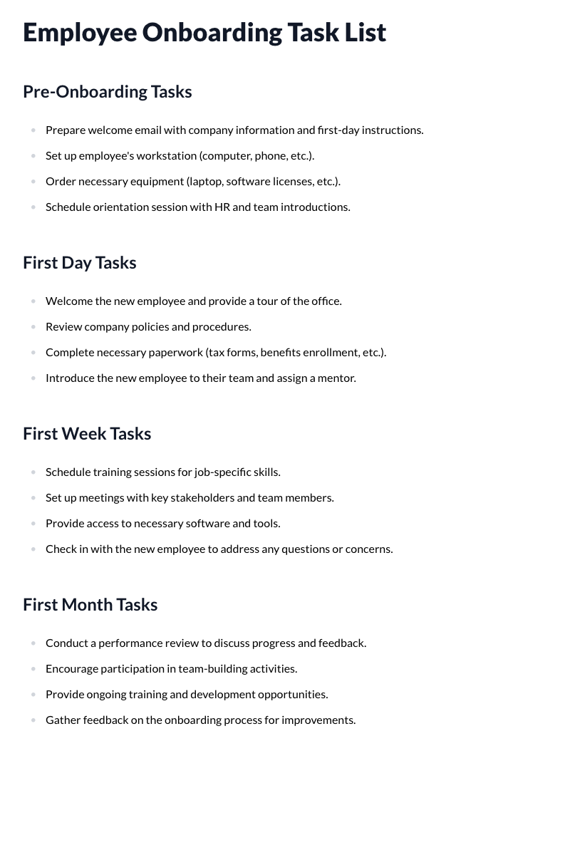 Employee Onboarding Template (Task list for HR)