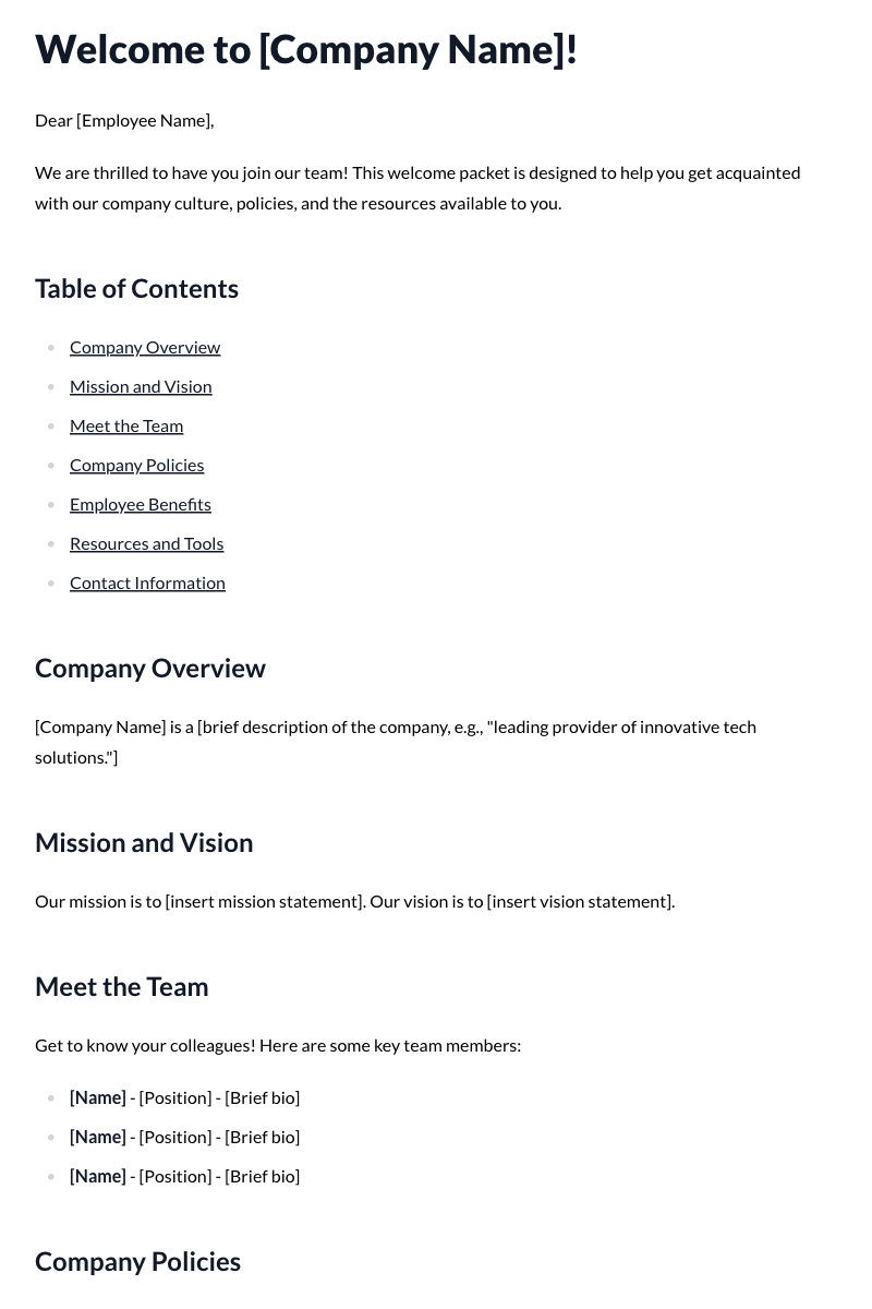 Employee Onboarding Template (Welcome Packet)