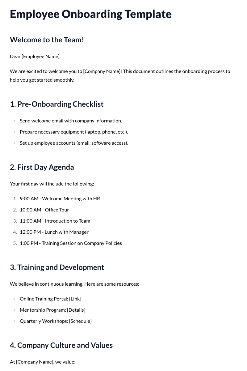 Employee Onboarding Template