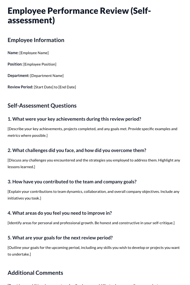 Employee Performance Review Template (Self-assessment)