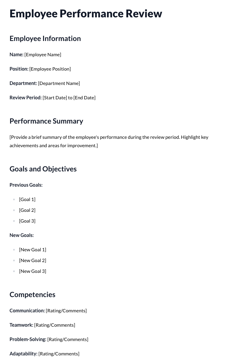 Employee Performance Review Template