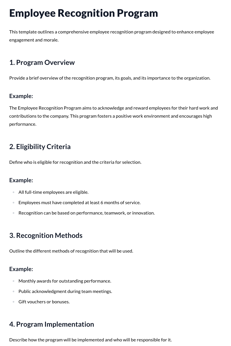 Employee Recognition Program Template