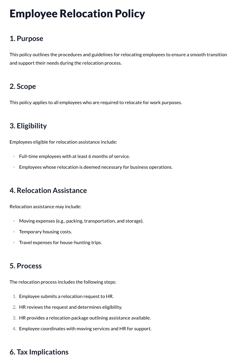 Employee Relocation Policy Template