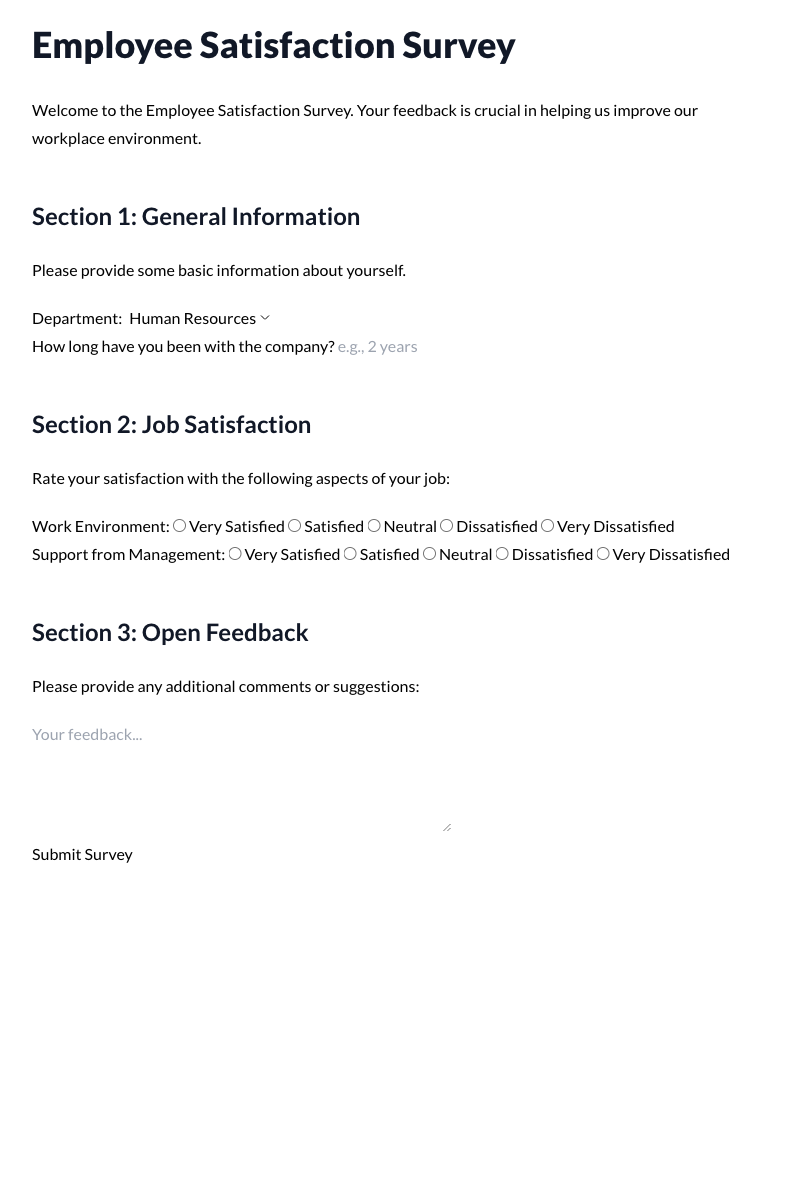 Employee Satisfaction Survey Template