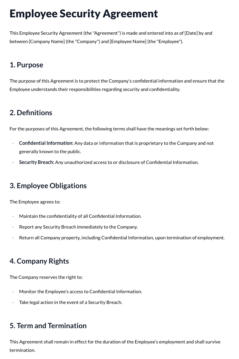 Employee Security Agreement Template