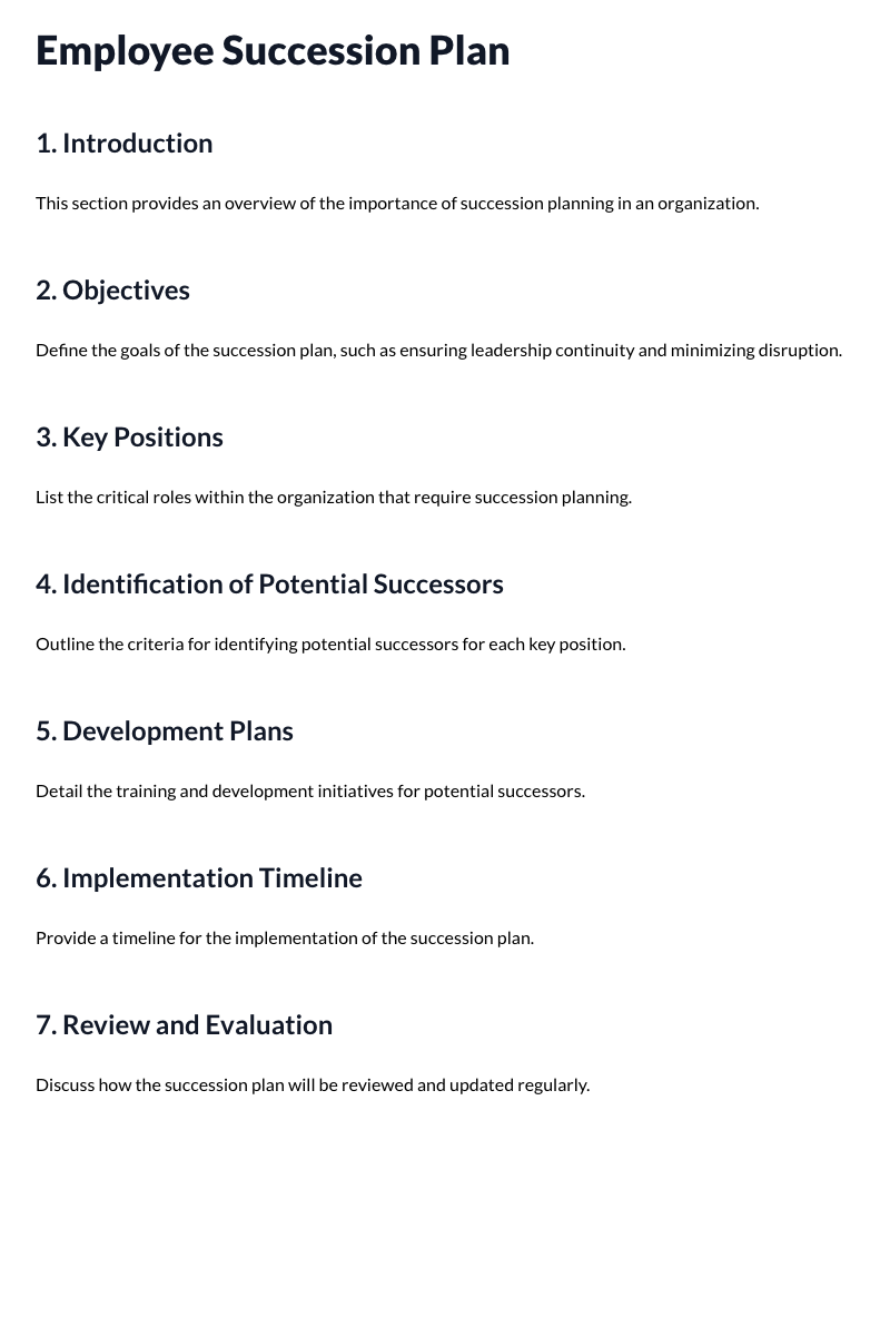 Employee Succession Plan Template
