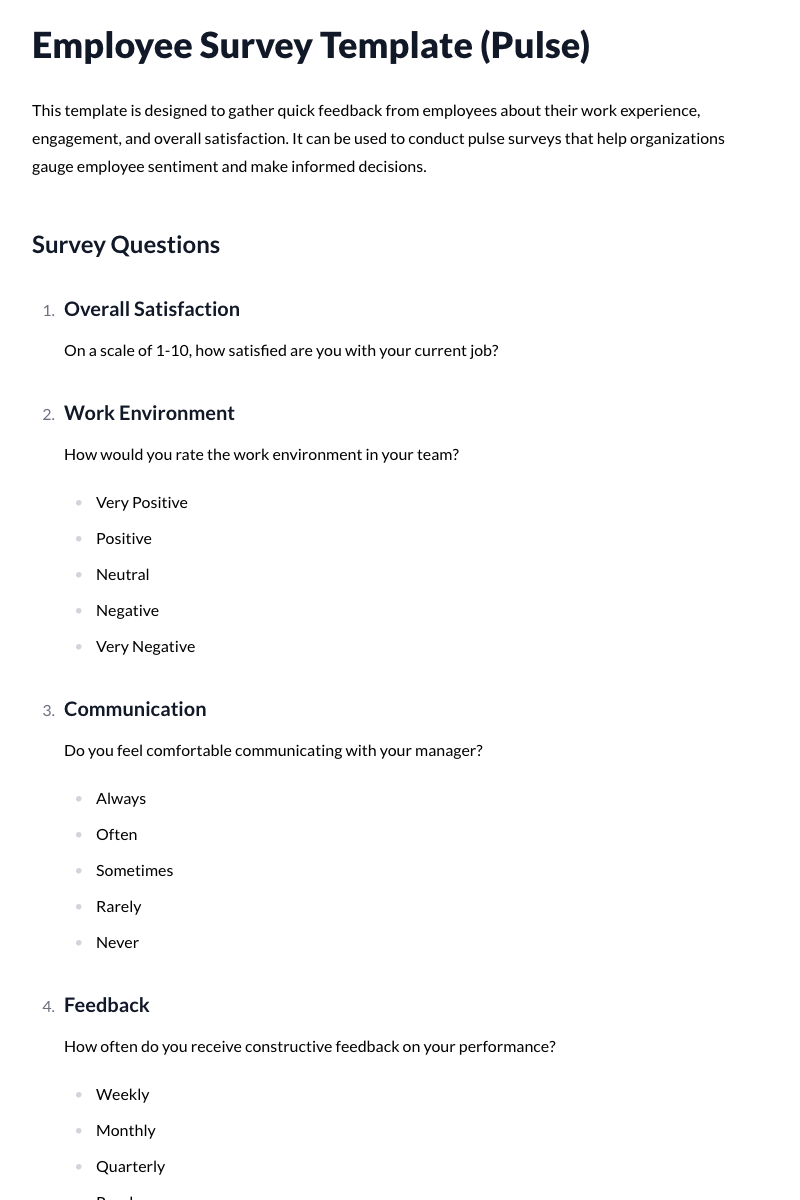 Employee Survey Template (Pulse)