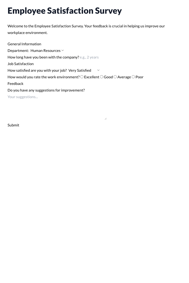 Employee Survey Template (Satisfaction)