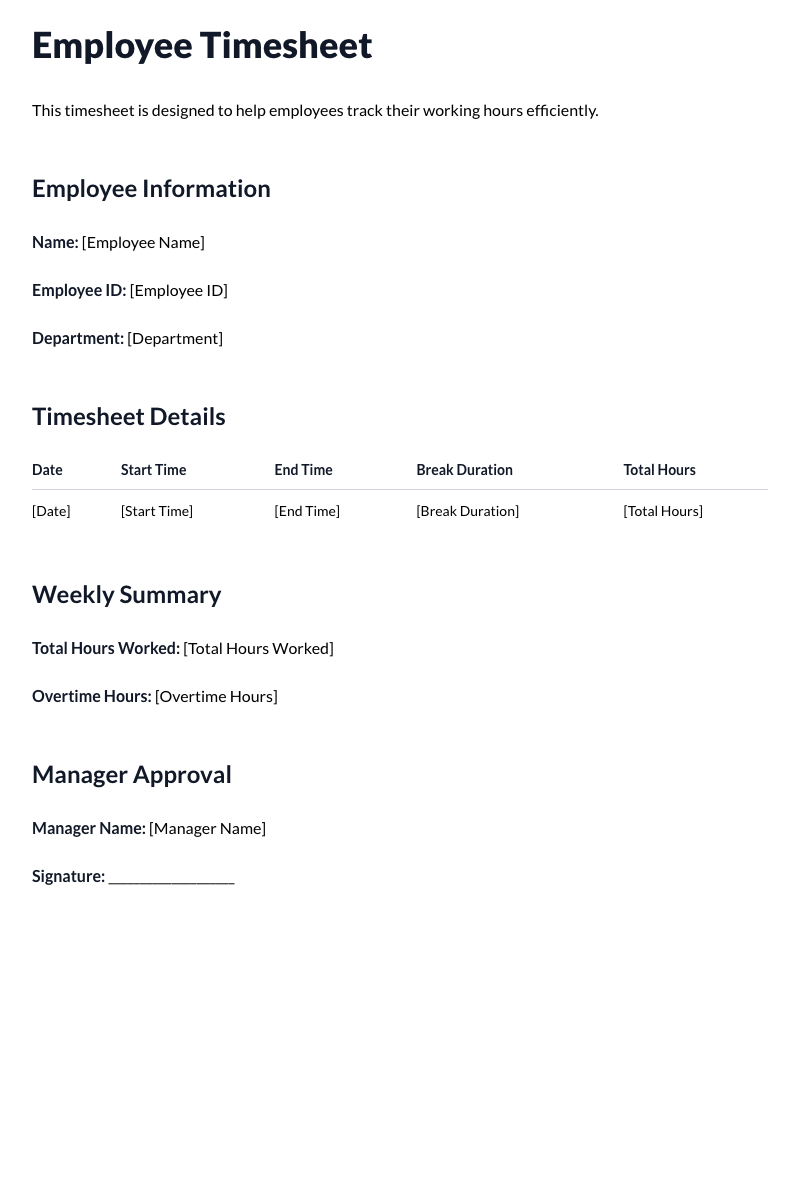 Employee Timesheet Template