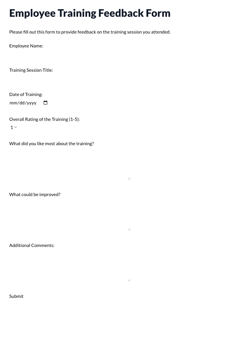 Employee Training Feedback Form