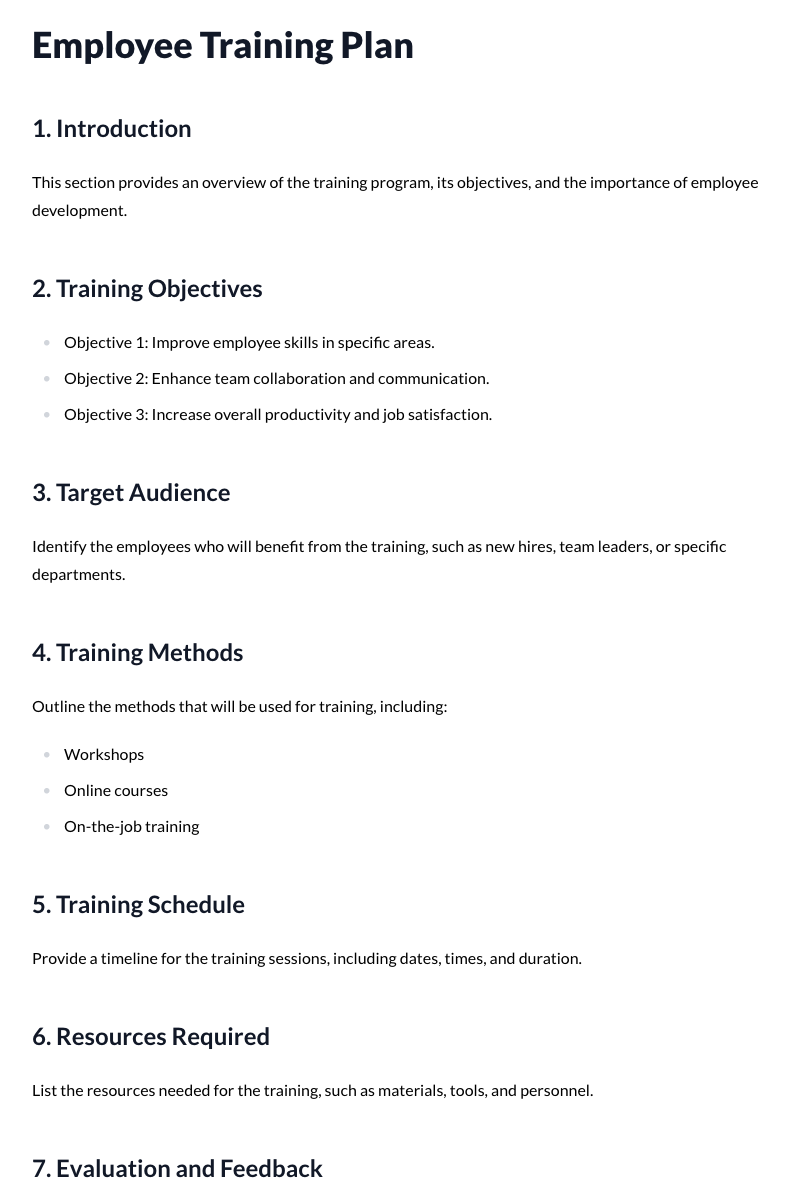 Employee Training Plan Template