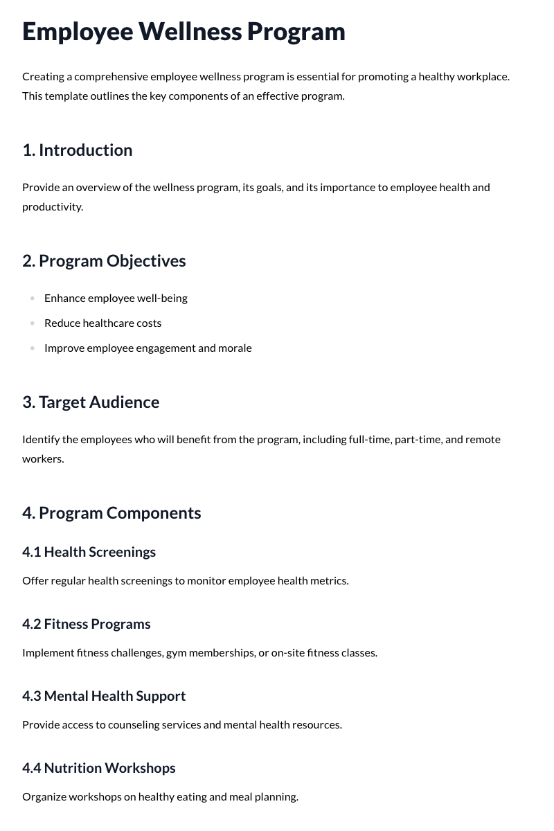 Employee Wellness Program Template