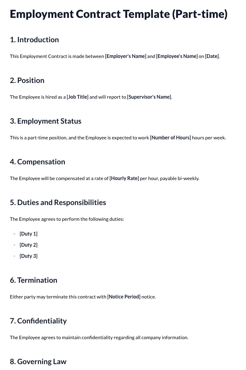 Employment Contract Template (Part-time)