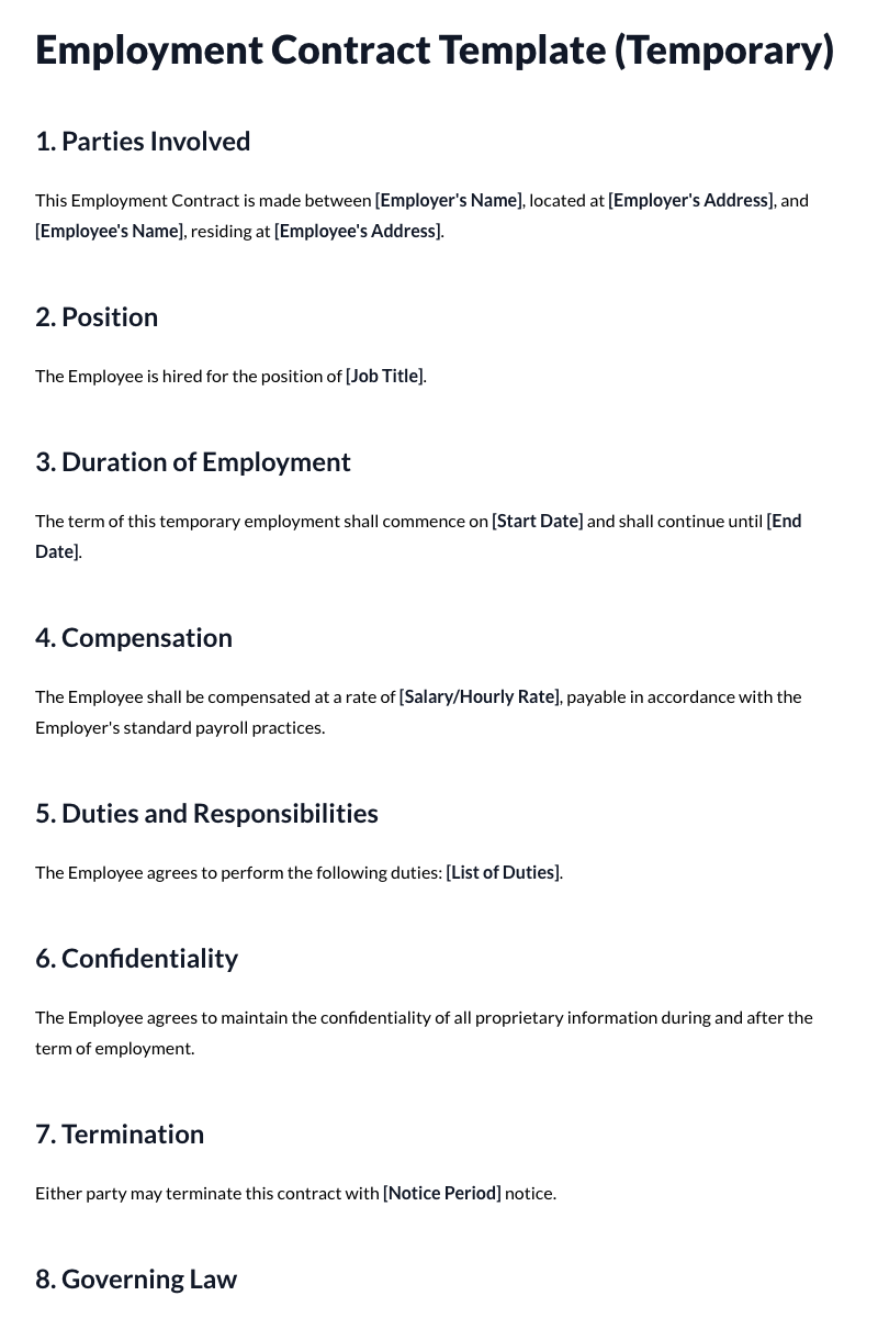 Employment Contract Template (Temporary)