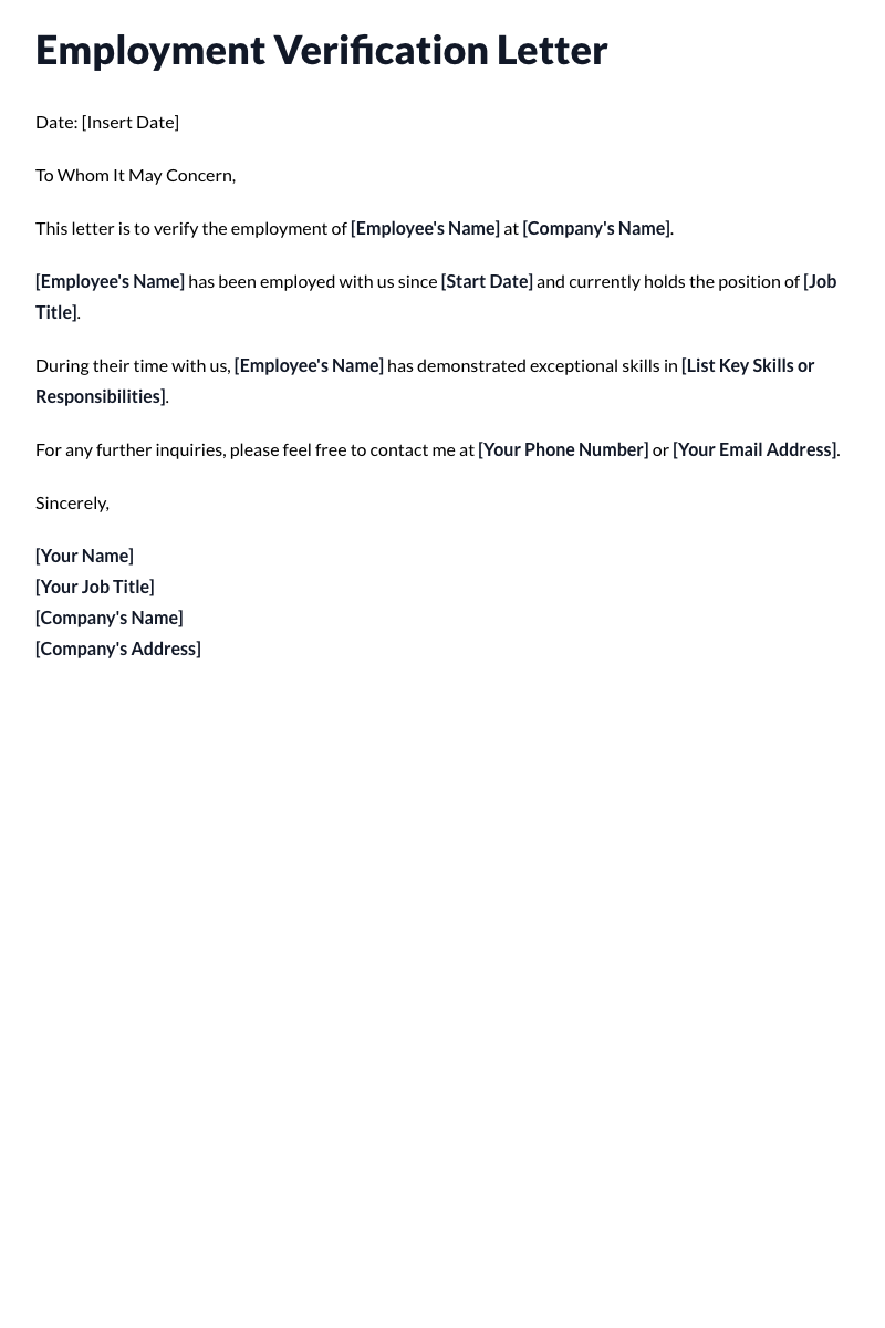 Employment Verification Letter