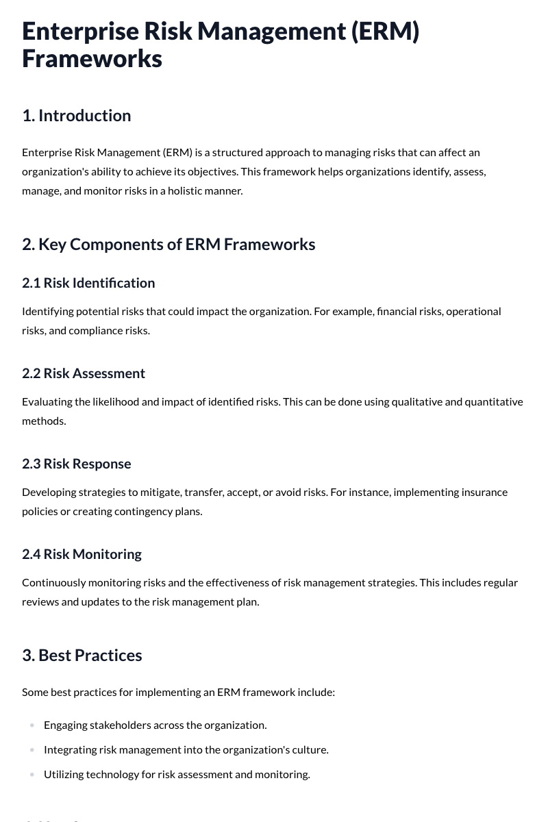 Enterprise Risk Management (ERM) Frameworks