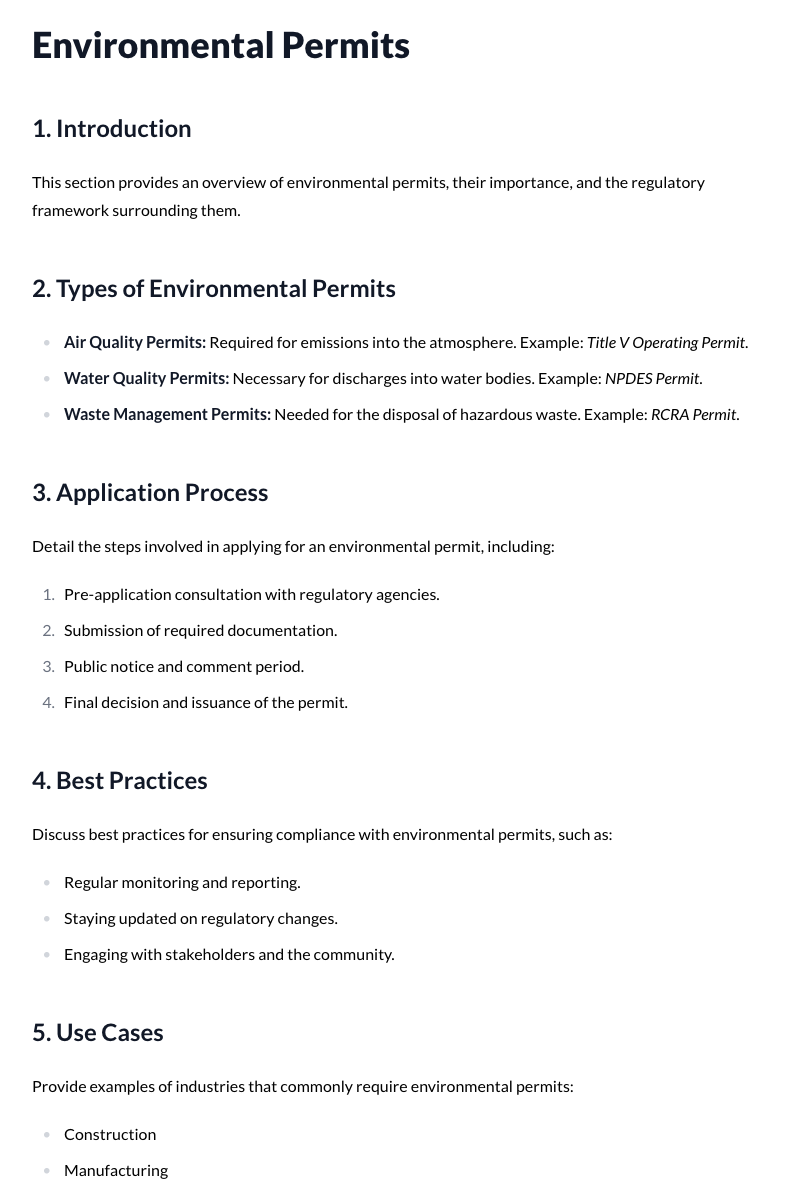 Environmental Permits Template