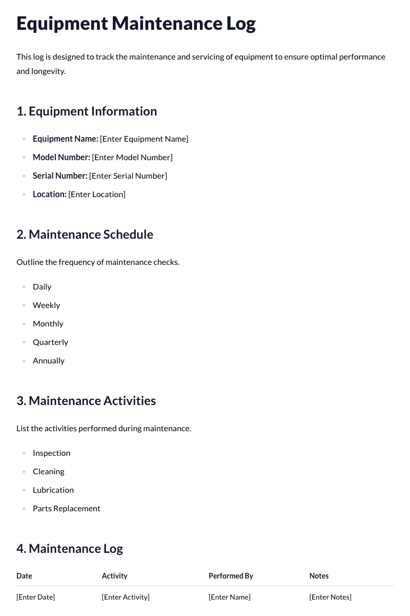 Equipment Maintenance Logs