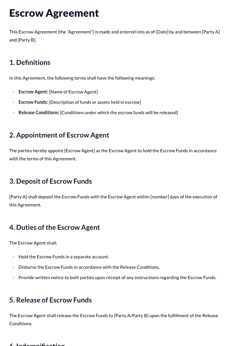 Escrow Agreement Template