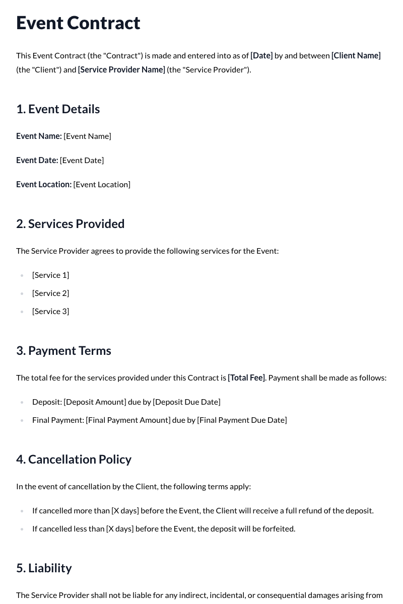 Event Contract Template