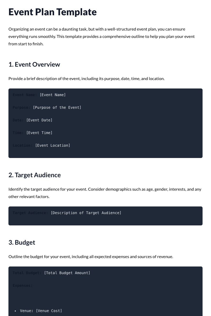Event Plan Template