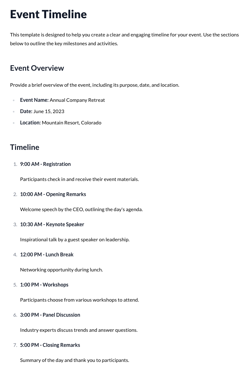 Event Timeline Template