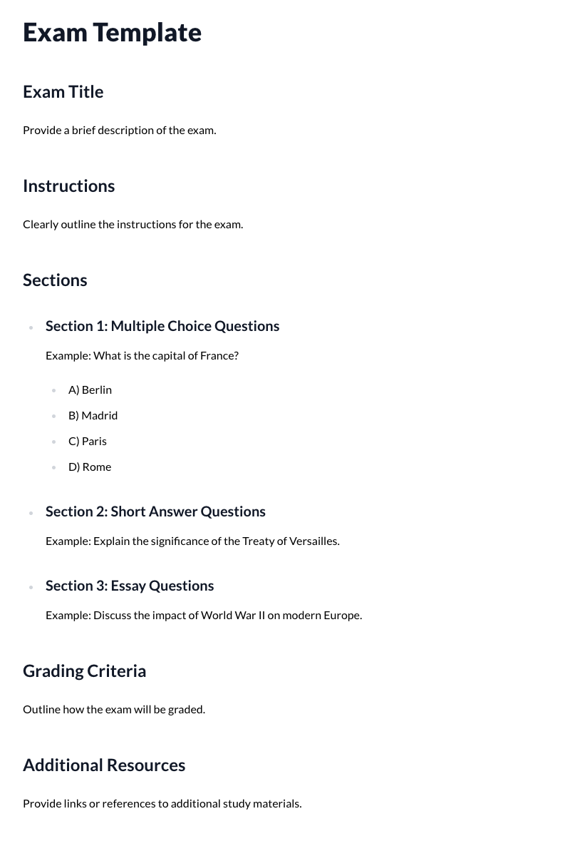 Exam Templates