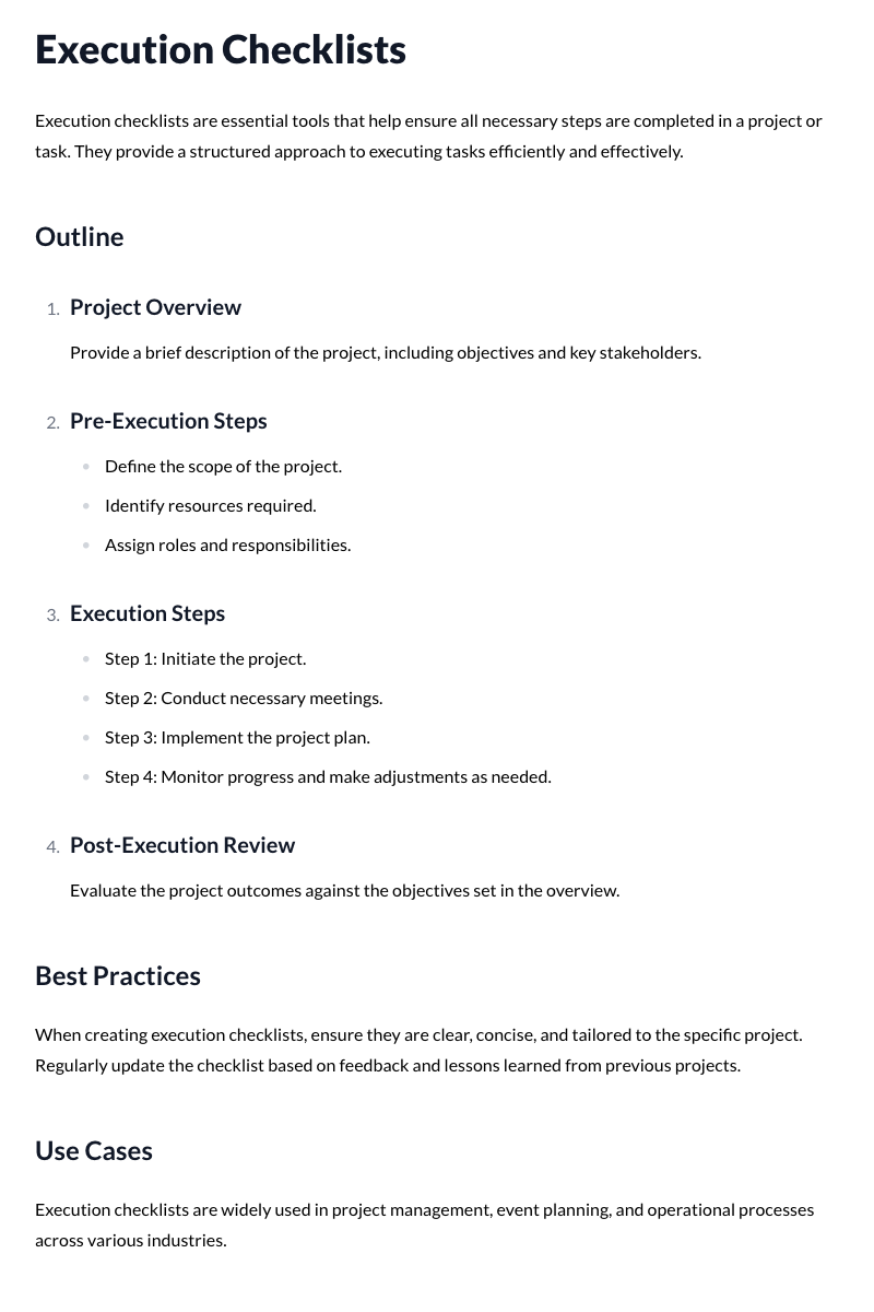 Execution Checklists