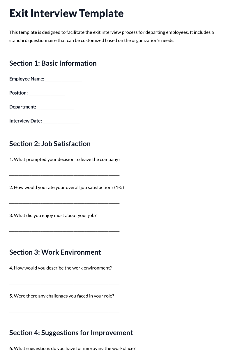 Exit Interview Template (Standard questionnaire)