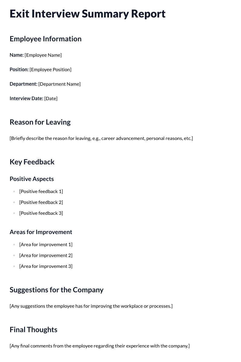 Exit Interview Template (Summary Report)