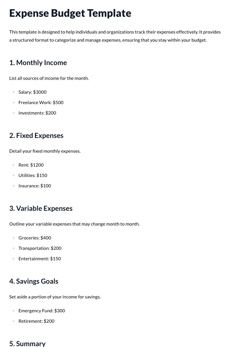 Expense Budget Template
