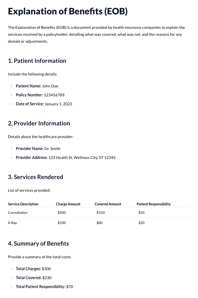 Explanation of Benefits (EOB) Template