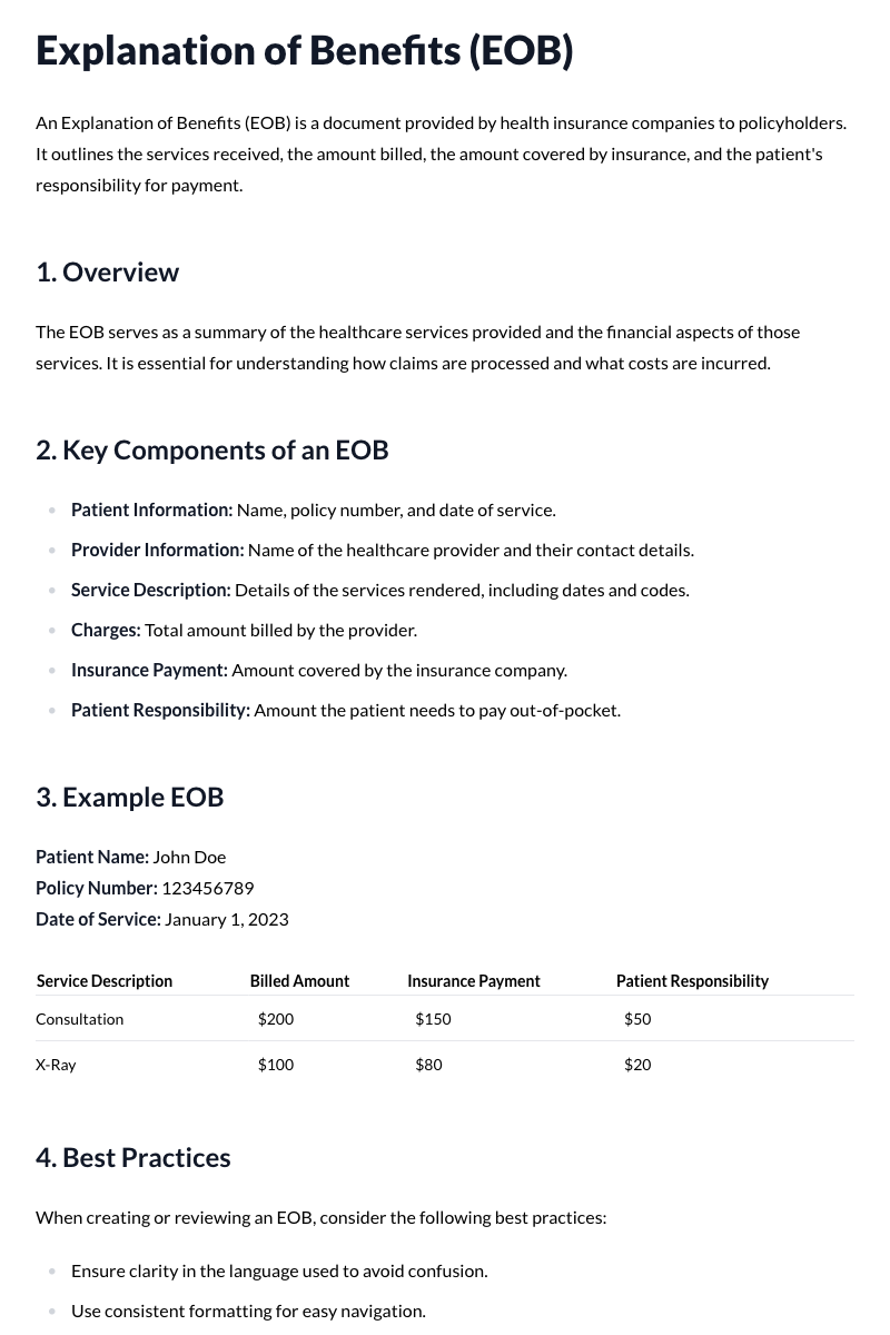 Explanation of Benefits (EOBs) Template