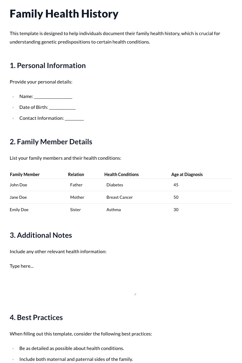 Family Health History Template