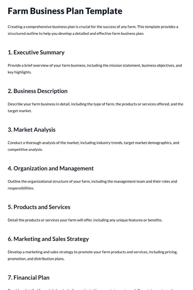 Farm Business Plan Template