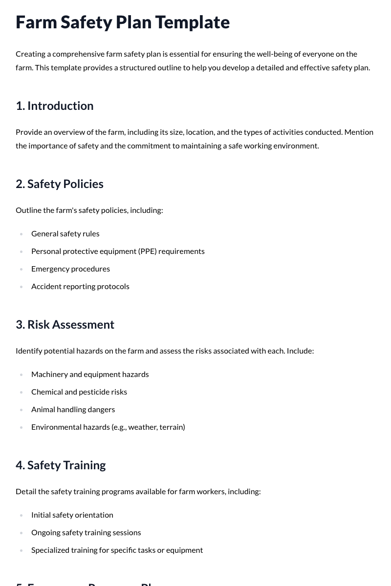 Farm Safety Plan Template