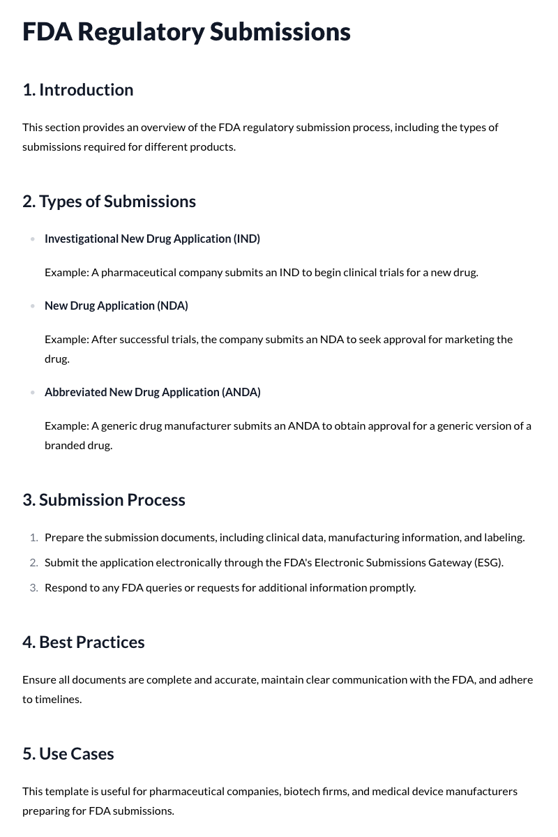 FDA Regulatory Submissions Template