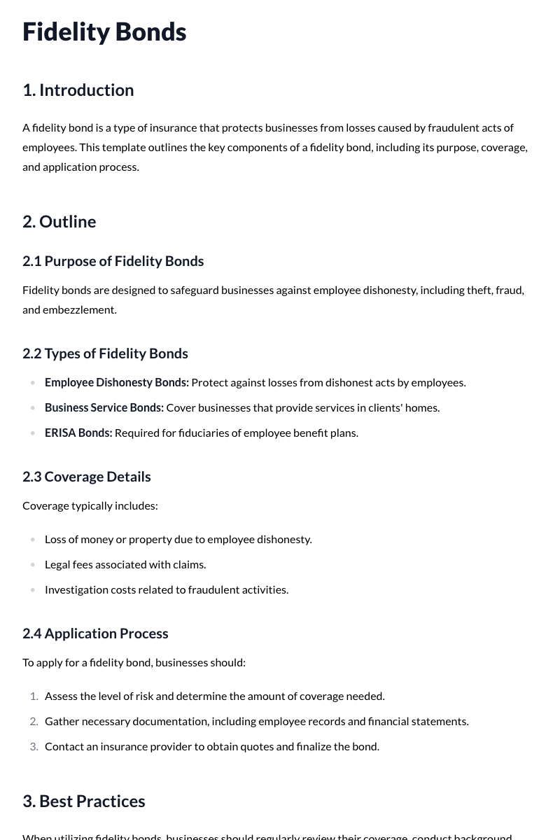 Fidelity Bonds Template