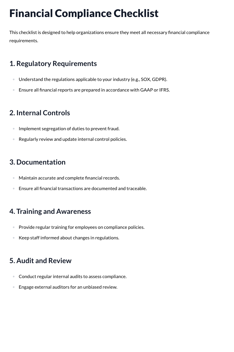 Financial Compliance Checklist