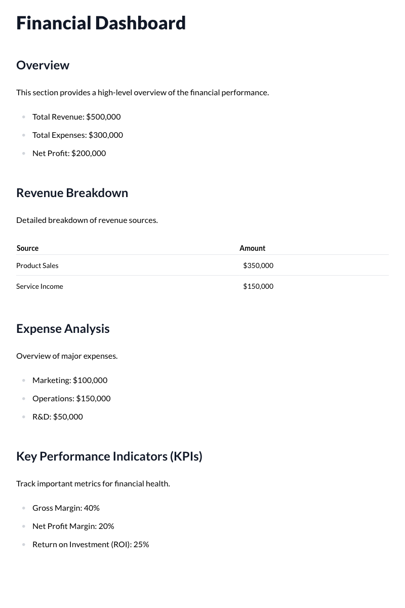 Financial Dashboard Template