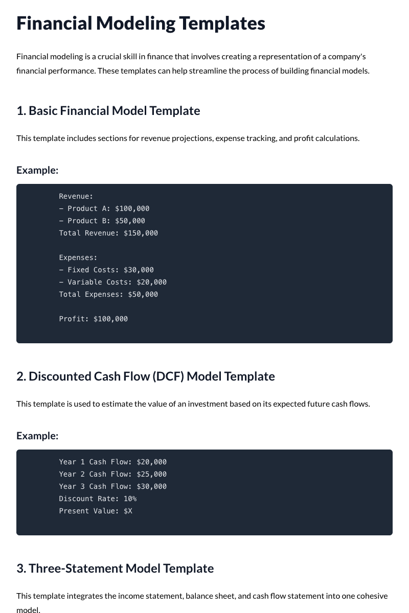 Financial Modeling Templates