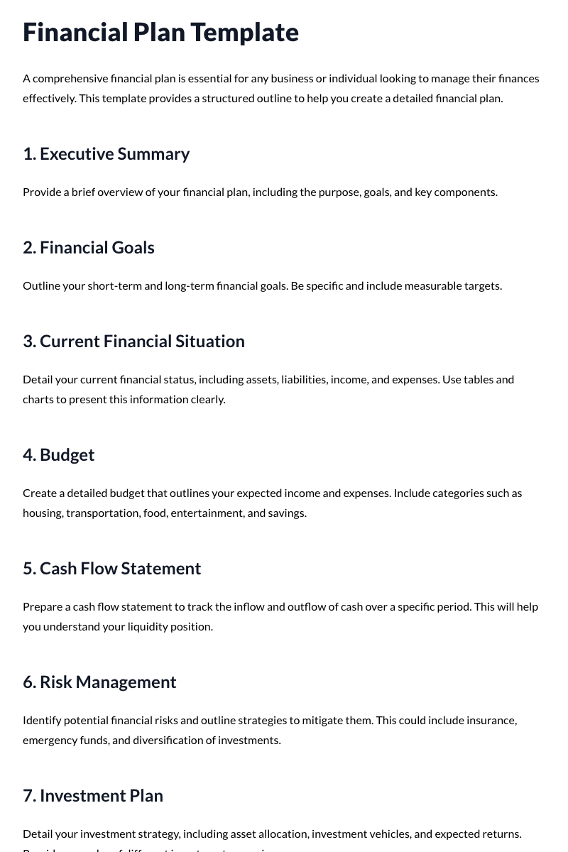 Financial Plan Template
