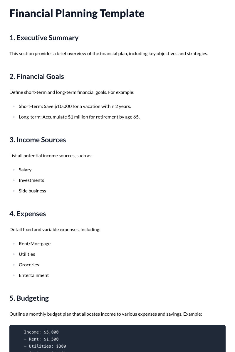 Financial Planning Template