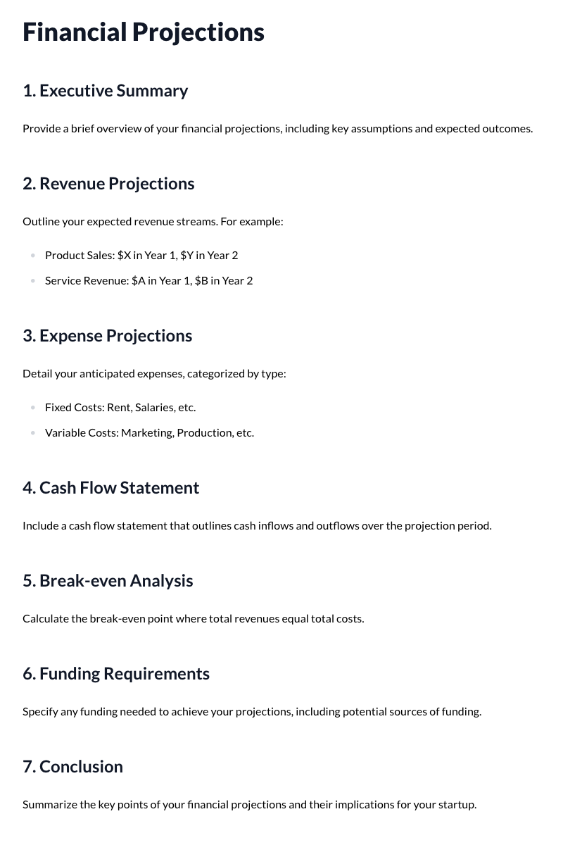 Financial Projections Template for Startups