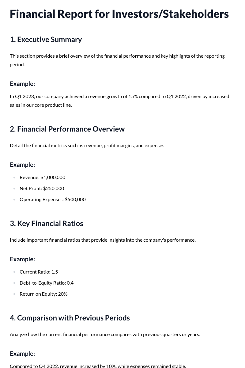 Financial Reports for Investors/Stakeholders