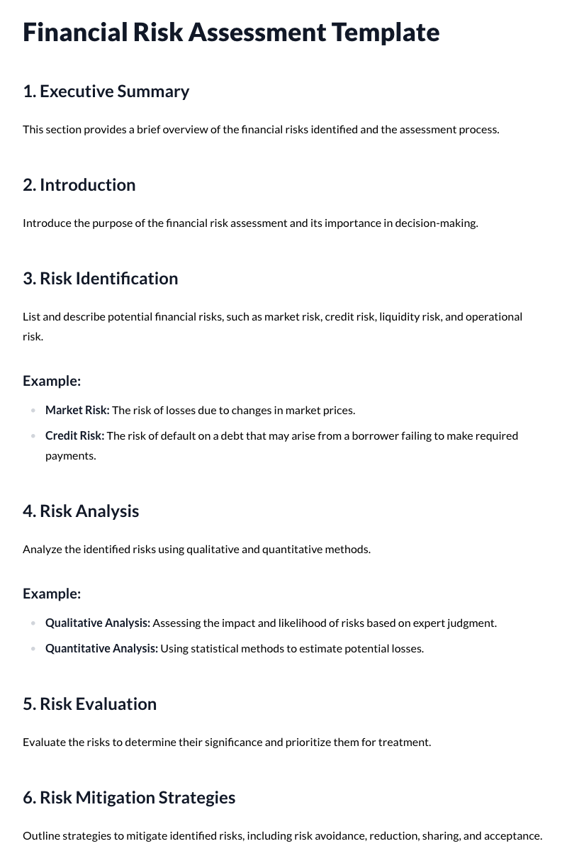 Financial Risk Assessment Template