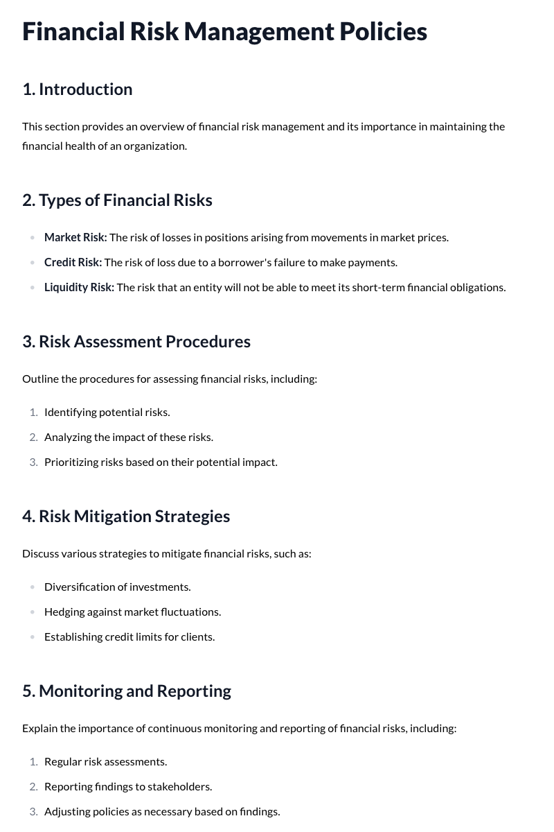 Financial Risk Management Policies