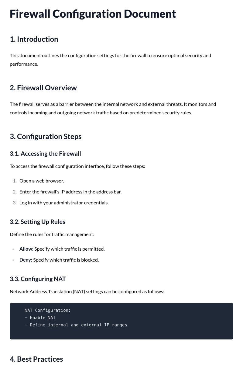 Firewall Configuration Document Template